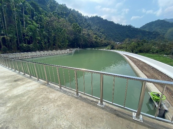  A section of a water storage farm pond